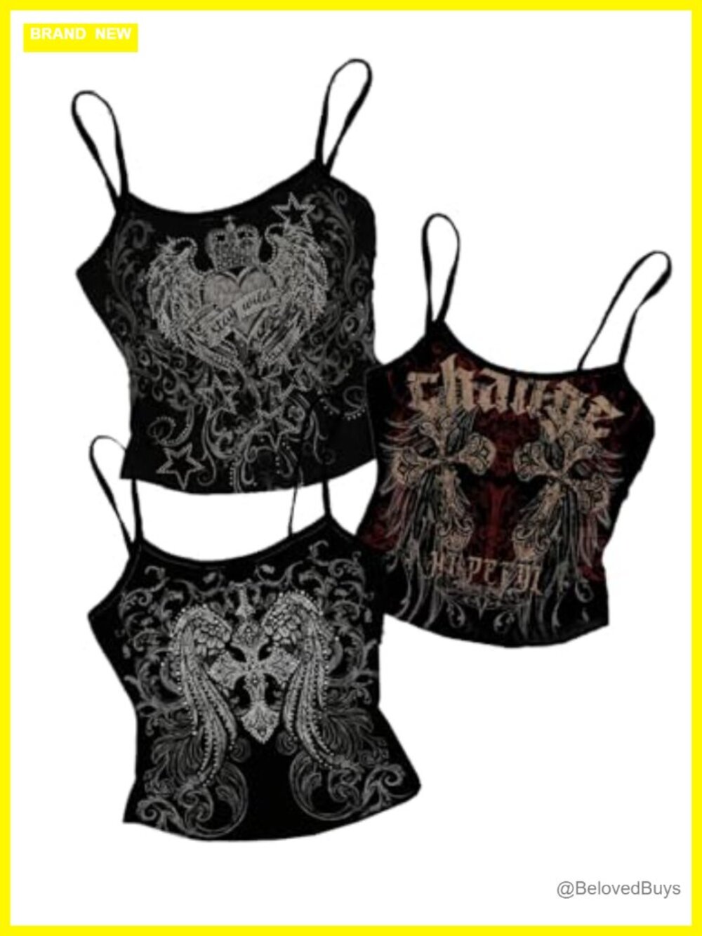 Y2k Gothic Cross Wing Graphic Spaghetti Strap Crop Tank Top